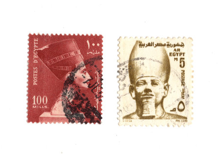 Vintage postage stamps from Egypt isolated on a white background.