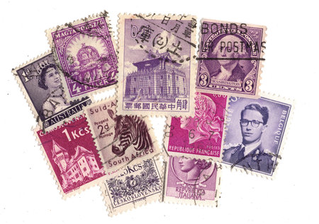Collection of the old postage stamps from the different countries of the worldの写真素材