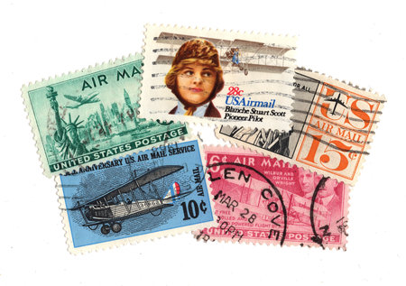 Vintage postage stamps from the USA isolated on a white background.の写真素材