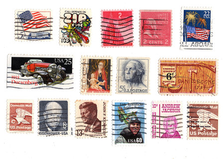 Vintage postage stamps from the USA isolated on a white background.の写真素材