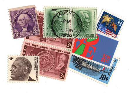 Collection of the old postage stamps from the United States of America.の写真素材