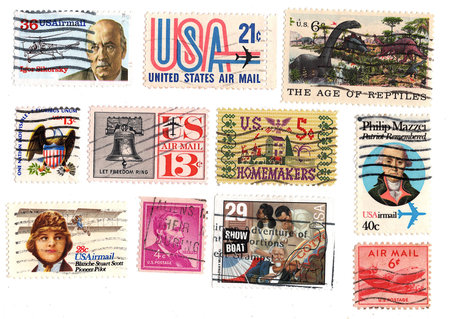 Vintage postage stamps from the USA isolated on a white background.の写真素材