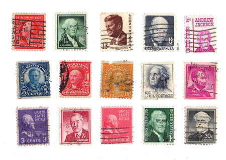Vintage postage stamps from the USA isolated on a white background.の写真素材