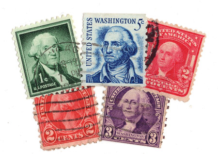 Vintage postage stamps from the USA on a white background.の写真素材