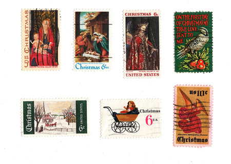 Vintage postage stamps from the USA on a white background.の写真素材