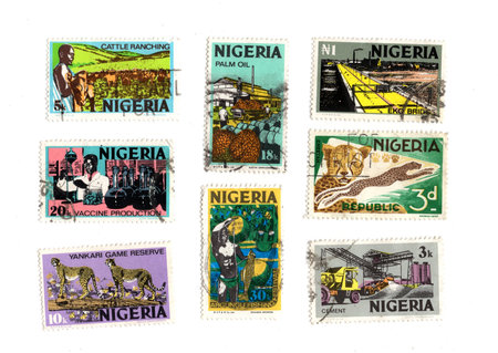 Vintage postage stamps from Nigeria on a white background.の写真素材