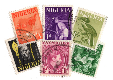 Vintage postage stamps from Nigeria on a white background.の写真素材