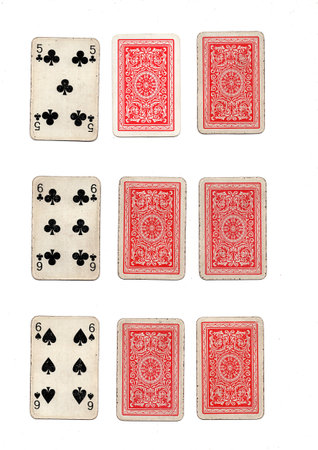 Playing cards isolated on white background. Vintage style. Top view.