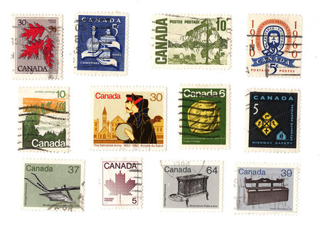 Vintage postage stamps from Canada isolated on a white background.の写真素材