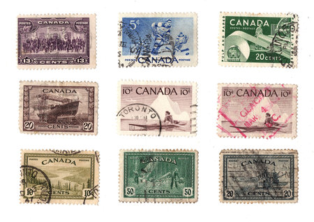 Vintage postage stamps from Canada isolated on a white background.の写真素材