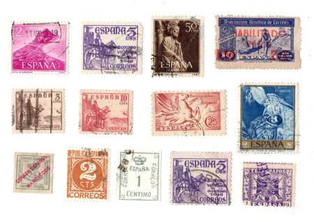 Vintage postage stamps from Spain isolated on a white background.の写真素材