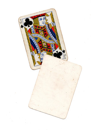A vintage playing card with one blank card for text or copy on a white background.の写真素材