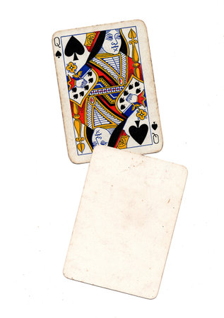 A vintage playing card with one blank card for text or copy on a white background.の写真素材