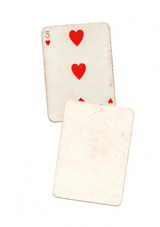 A vintage playing card with one blank card for text or copy on a white background.の写真素材