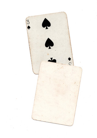 A vintage playing card with one blank card for text or copy on a white background.の写真素材