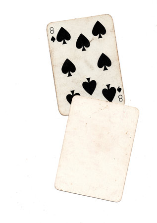 A vintage playing card with one blank card for text or copy on a white background.の写真素材