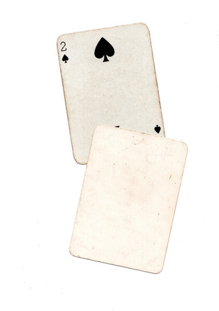 A vintage playing card with one blank card for text or copy on a white background.の写真素材