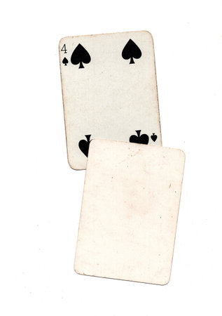 A vintage playing card with one blank card for text or copy on a white background.の写真素材