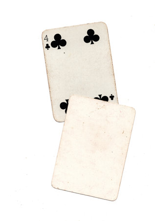 A vintage playing card with one blank card for text or copy on a white background.の写真素材
