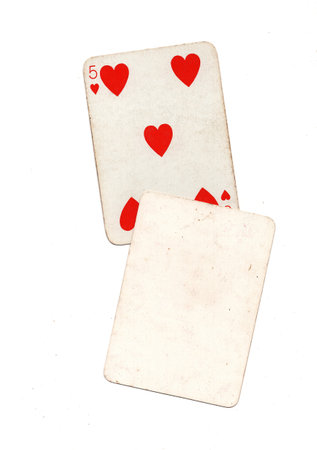 A vintage playing card with one blank card for text or copy on a white background.の写真素材