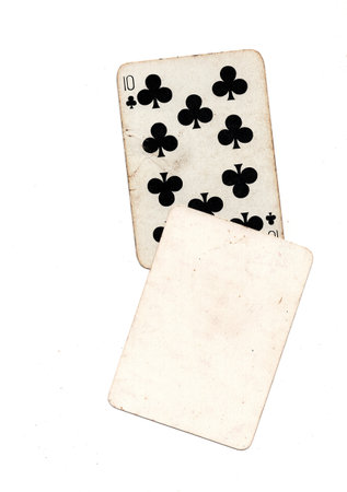 A vintage playing card with one blank card for text or copy on a white background.の写真素材