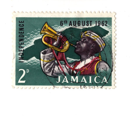 A vintage postage stamp from Jamaica isolated on a white background.の写真素材