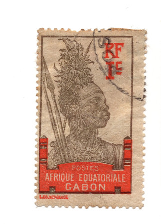 A vintage postage stamp from Gabon isolated on a white background.の写真素材