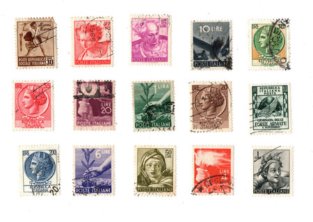 Vintage postage stamps from Italy isolated on a white background.の写真素材