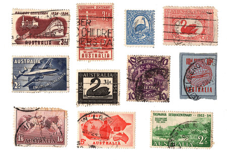 Vintage postage stamps from Australia isolated on a white background.の写真素材