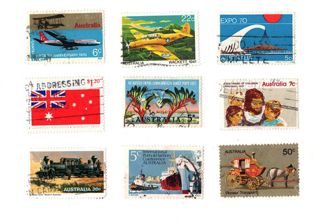 Vintage postage stamps from Australia isolated on a white background.の写真素材