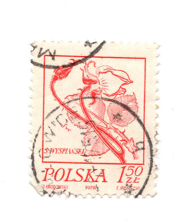 A vintage postage stamp from Poland isolated on a white background.の写真素材