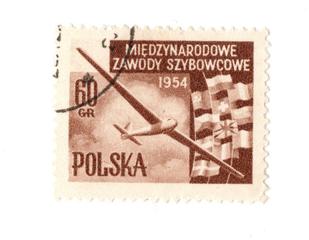 A vintage postage stamp from Poland isolated on a white background.