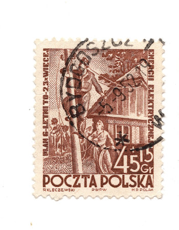 A vintage postage stamp from Poland isolated on a white background.の写真素材