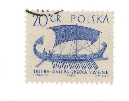 A vintage postage stamp from Poland isolated on a white background.