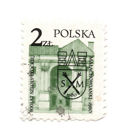 A vintage postage stamp from Poland isolated on a white background.の写真素材
