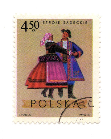 A vintage postage stamp from Poland isolated on a white background.の写真素材