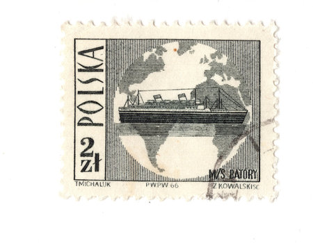 A vintage postage stamp from Poland isolated on a white background.の写真素材