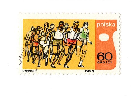 A vintage postage stamp from Poland isolated on a white background.の写真素材