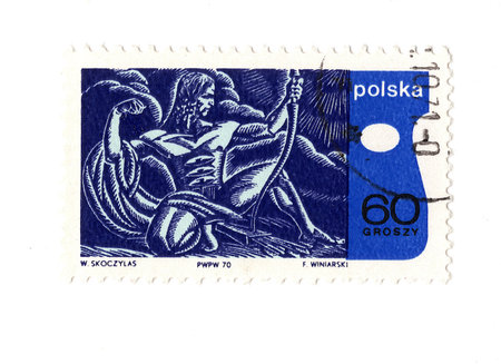 A vintage postage stamp from Poland isolated on a white background.の写真素材