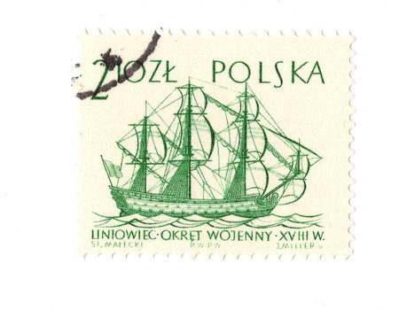 A vintage postage stamp from Poland isolated on a white background.の写真素材
