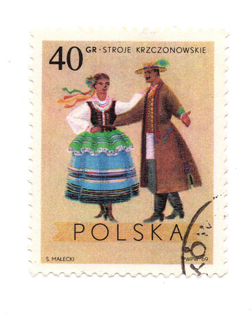 A vintage postage stamp from Poland isolated on a white background.の写真素材