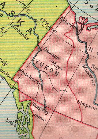 Detail from a vintage map of Canada showing the state of Yukon.の写真素材
