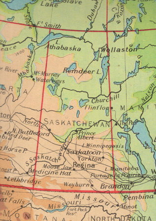 Detail from a vintage map of Canada showing the state of Saskatchewan.の写真素材