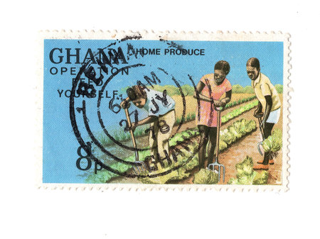 A vintage postage stamp from Ghana isolated on a white background.の写真素材