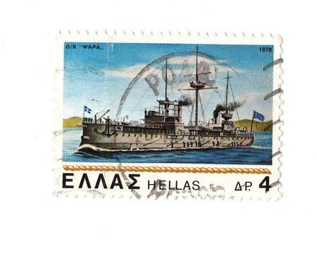 A vintage postage stamp from Greece isolated on a white background.の写真素材