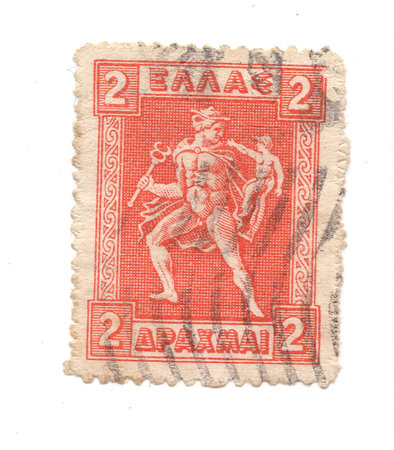 A vintage postage stamp from Greece isolated on a white background.の写真素材