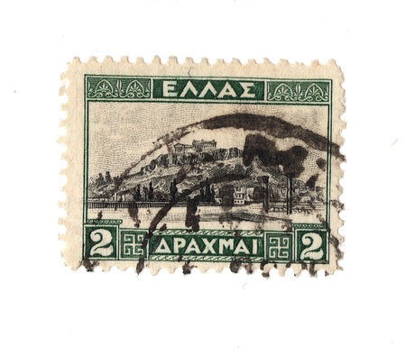 A vintage postage stamp from Greece isolated on a white background.の写真素材