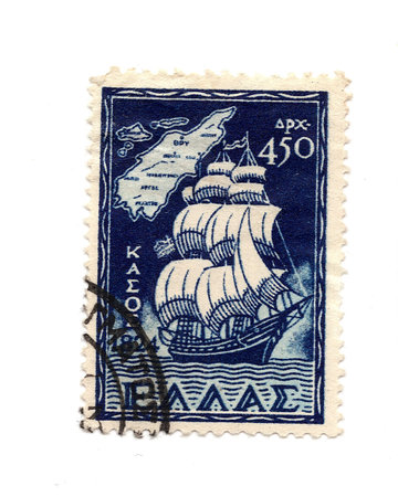 A vintage postage stamp from Greece isolated on a white background.の写真素材