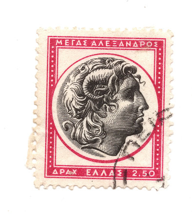 A vintage postage stamp from Greece isolated on a white background.