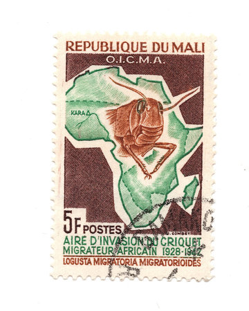 A vintage postage stamp from Mali isolated on a white background.の写真素材